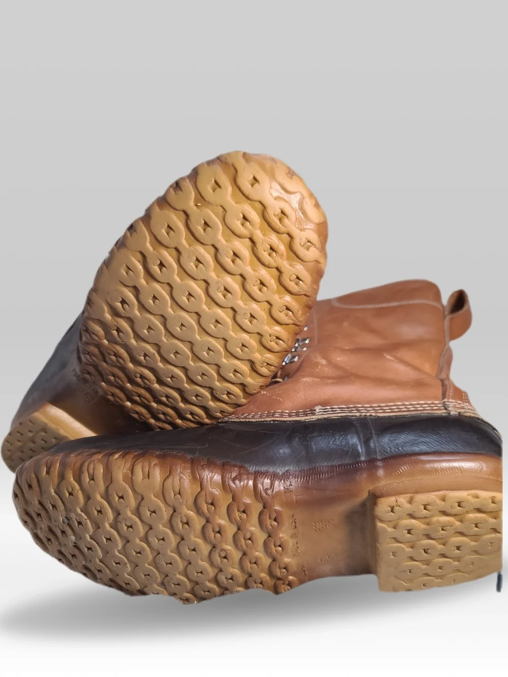 L.L. Bean Two-Tone Leather and Rubber Duck Boots in Brown and Black